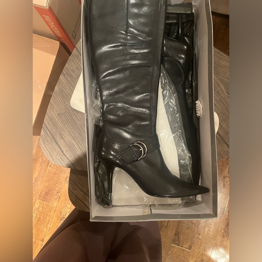 NWT-Black Leather Knee-High Boots